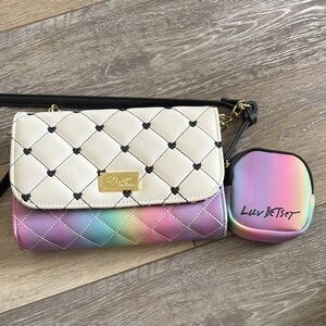 Betsey Johnson Cream and Pink Crossbody Bag with Quilted Design